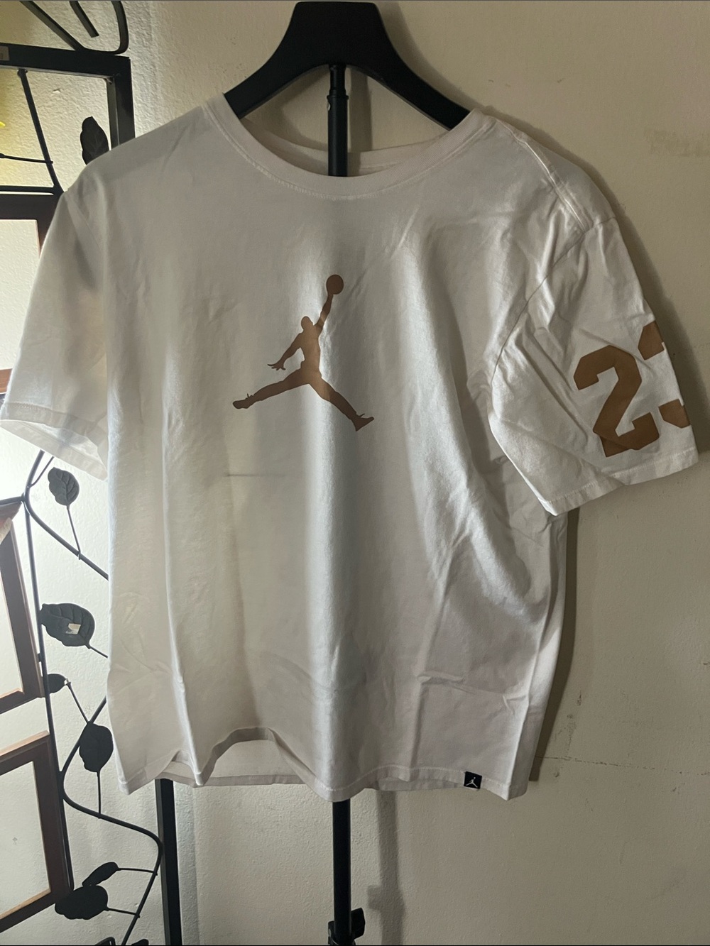Jordan White Tee with Gold Jumpman and Sleeve 23